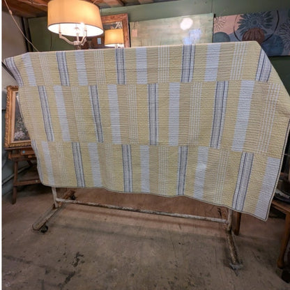Nautica Galewood Yellow Blue Stripe quilted bedspread blanket King Cotton