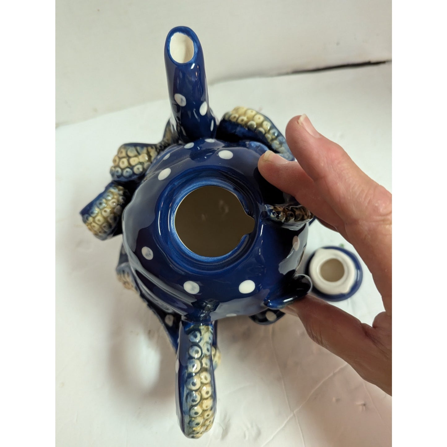Blue Sky Claywork Blue Octopus Ceramic Teapot Polka Dot Nautical Coastal Novelty