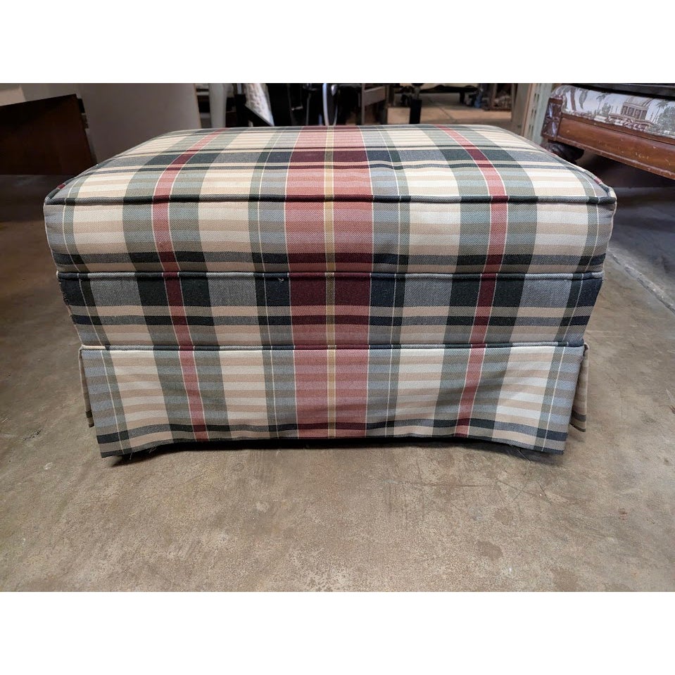 Secondhand Sandies: Woodmark Plaid Ottoman Footstool skirted Wheels