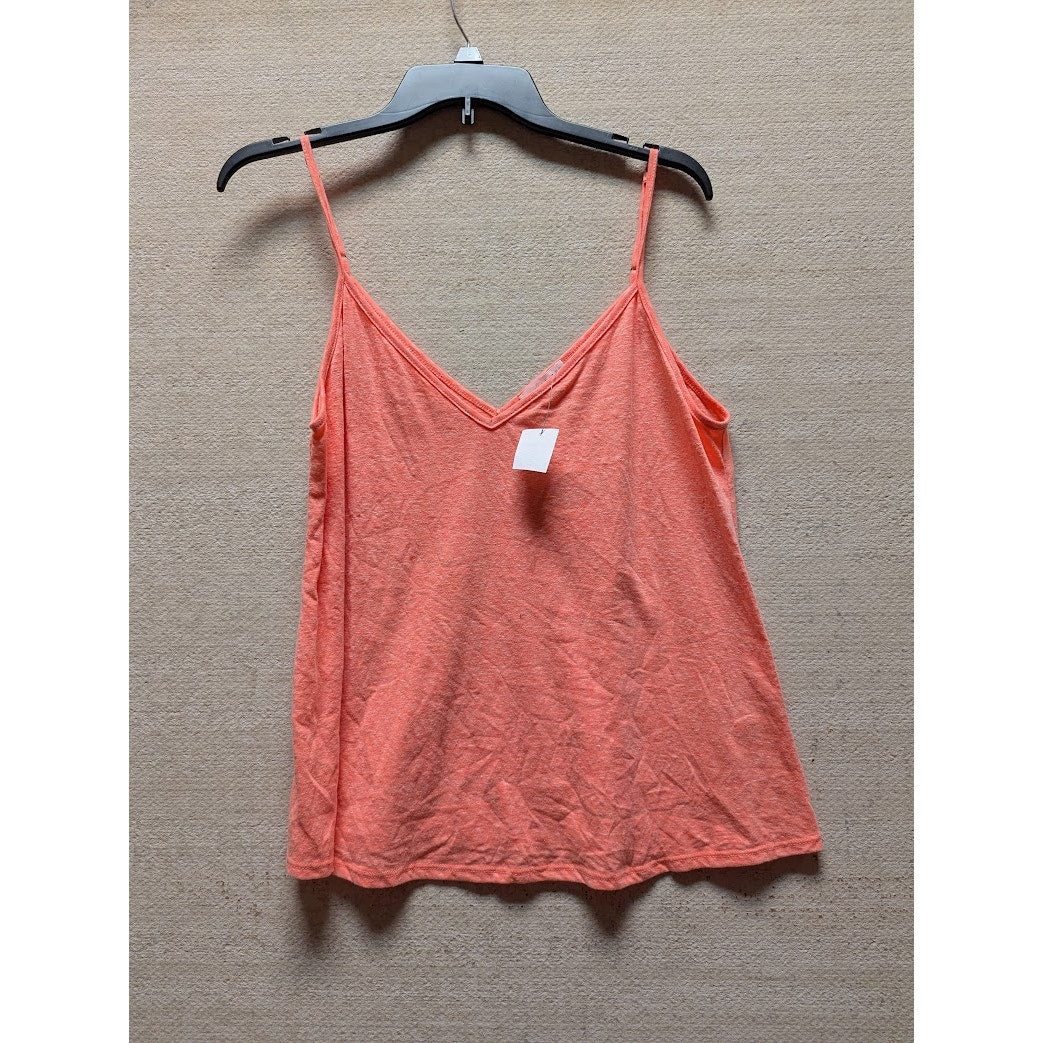 Socialite Double V-Neck Heathered Knit Tank Top in Neon Coral LARGE LAYERING