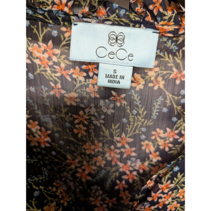 CECE womens sheer floral blouse top size small Navy Multi 3/4 sleeve Top Casual