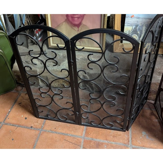 Secondhand Sandies: Folding Black Metal and Wire Fireplace Screen