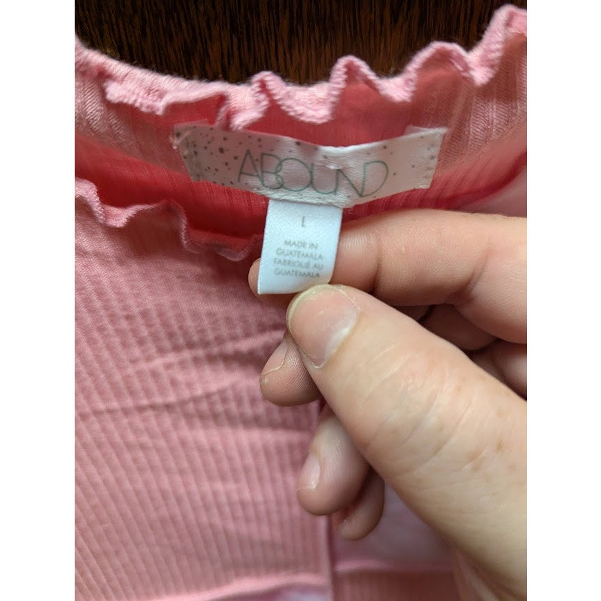 NEW Abound pink crop top lettuce edge short sleeve Size Large Tshirt