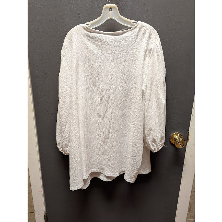 Ava & Viv Size 3X  (24W/26W) White Guazy Top Blouse Elasitic Cuff NEW