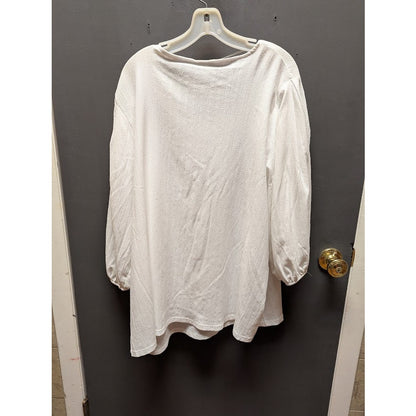 Ava & Viv Size 3X  (24W/26W) White Guazy Top Blouse Elasitic Cuff NEW