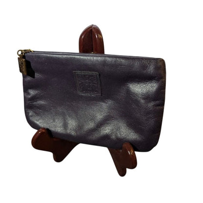 Anne Klein Navy Blue Leather Zipper Pouch Clutch Wallet Vintage Lion Logo