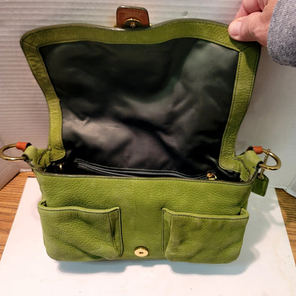 COACH Chelsea Y2K W Green Shoulder Bag Suede Carmel Leather Vintage Flap Front