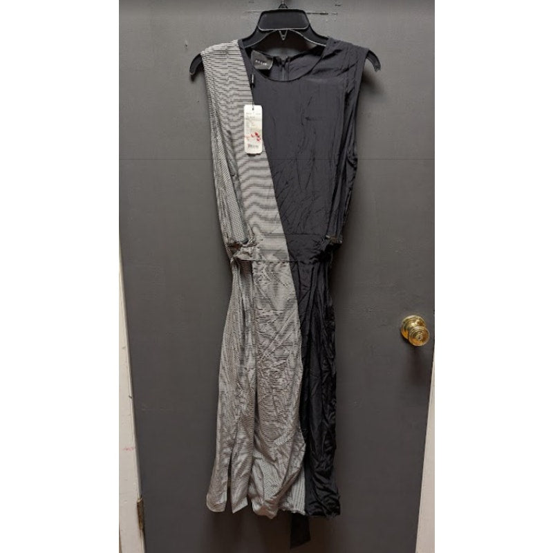 Akris NWT Two-Tone Mixed Media Stripe Sleeveless Midi Dress Size 14 NEW