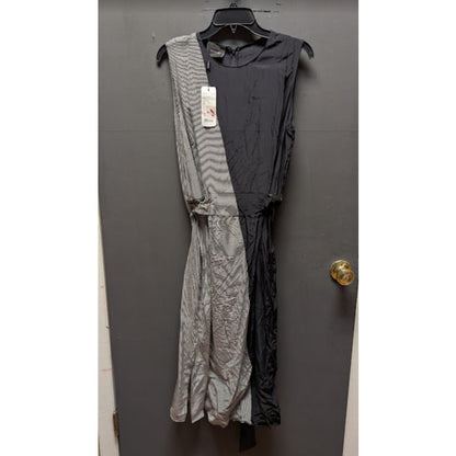 Akris NWT Two-Tone Mixed Media Stripe Sleeveless Midi Dress Size 14 NEW