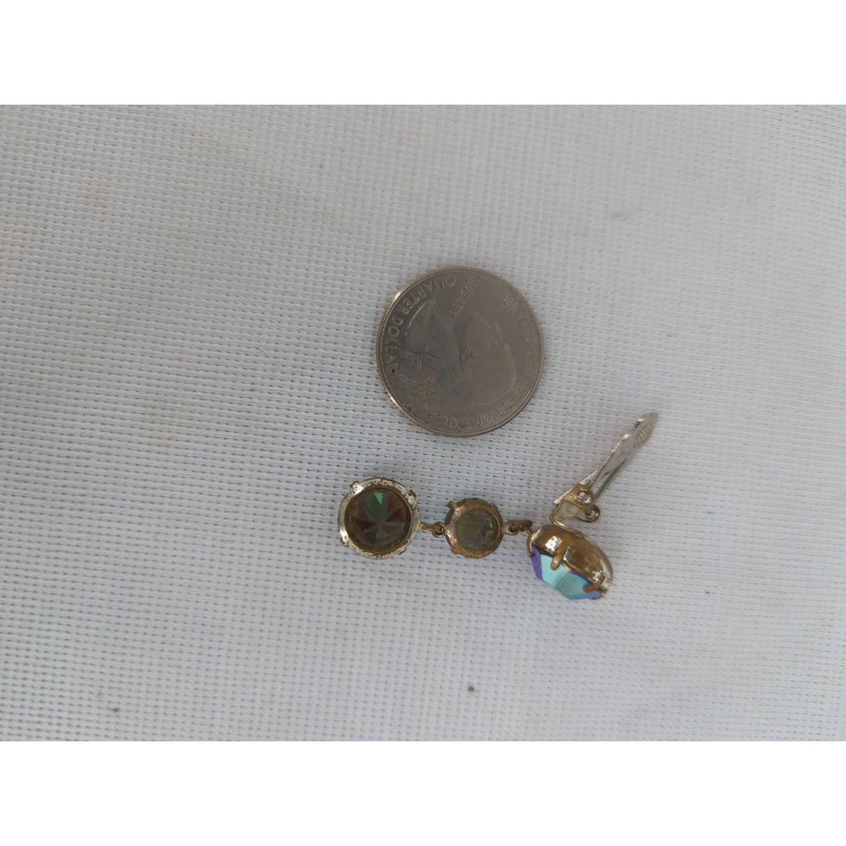 Vintage Aurora Borealis Crystal Drop Clip-On Earrings Retro Glamour