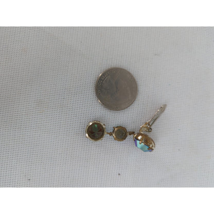 Vintage Aurora Borealis Crystal Drop Clip-On Earrings Retro Glamour