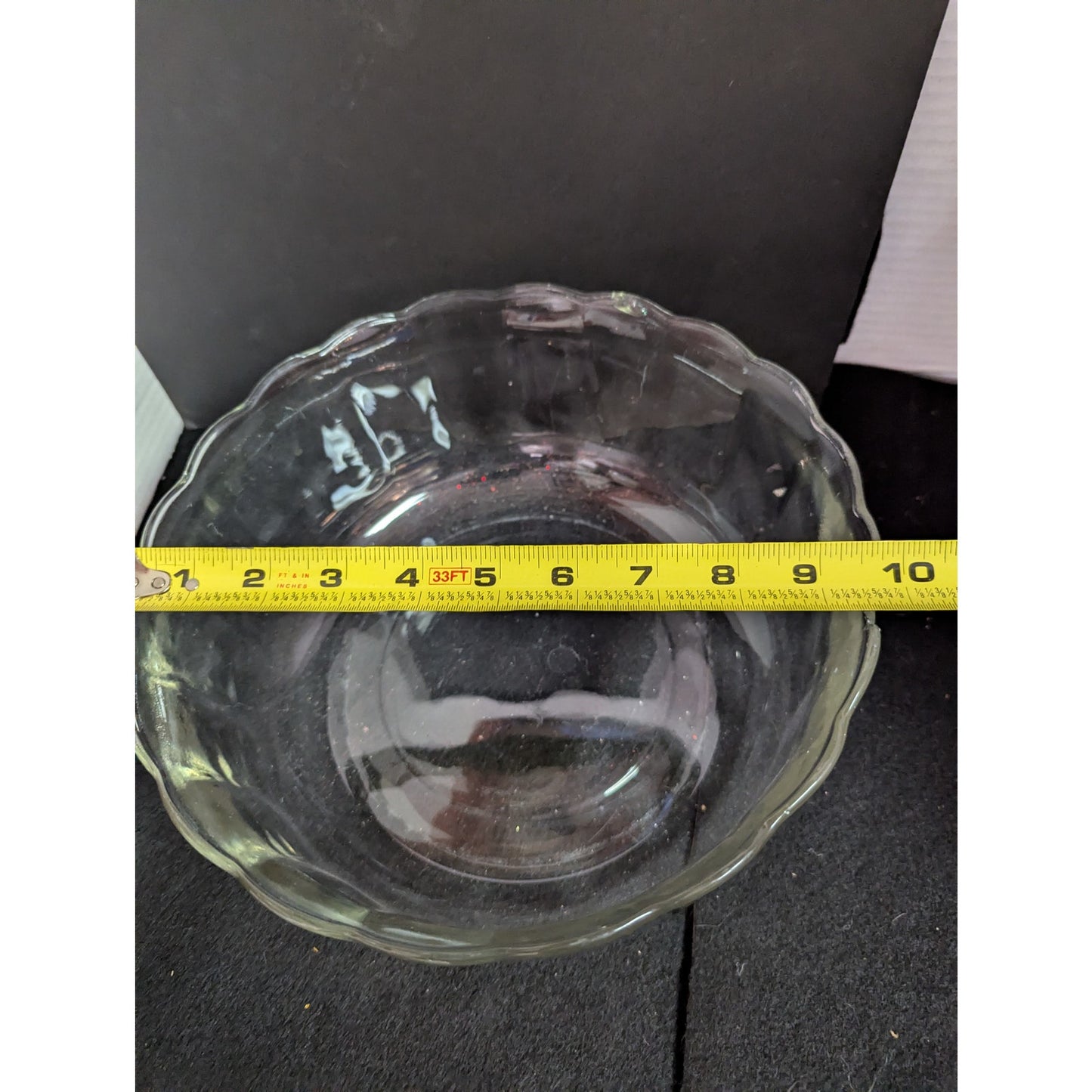 Vintage Clear Glass Scalloped Rim Serving Bowl 10" Large Salad Fruit