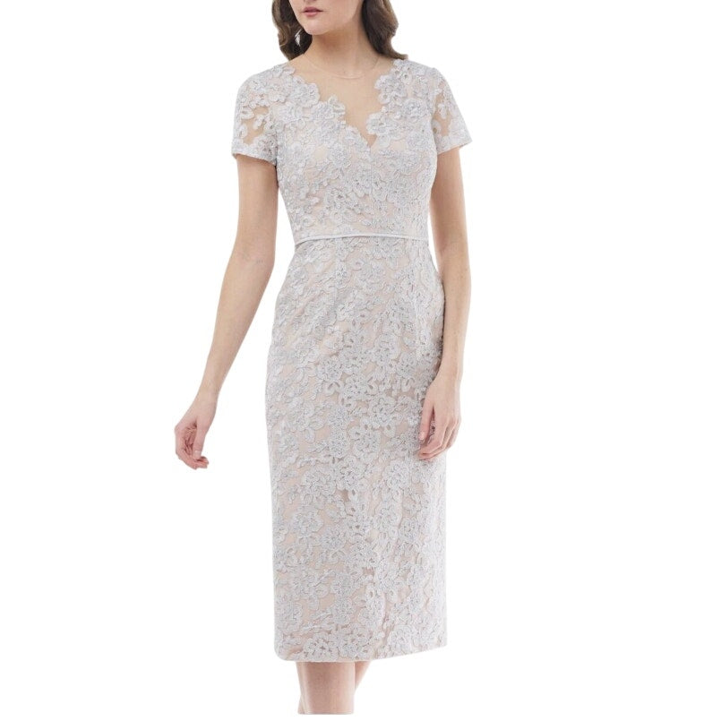 JS Collections Womens Formal Long Dress Dark Plum Embroidered Overlay 8 midi