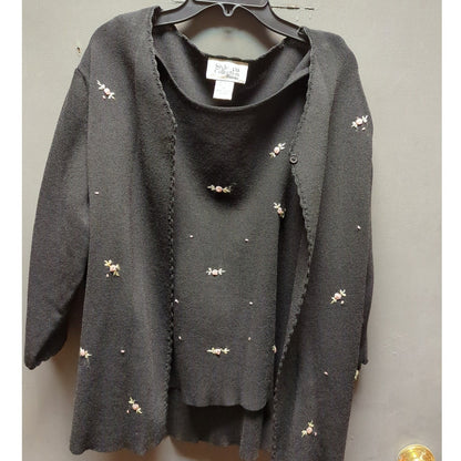 Style & Co. Collection Black Knit Cardigan Shell Set Floral Embroidery Y2K 1X