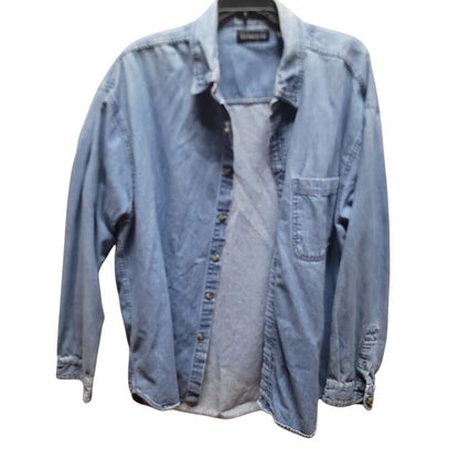 Ultra Club Denim Blue XL 100% Cotton button up well worn Light wash long sleeve