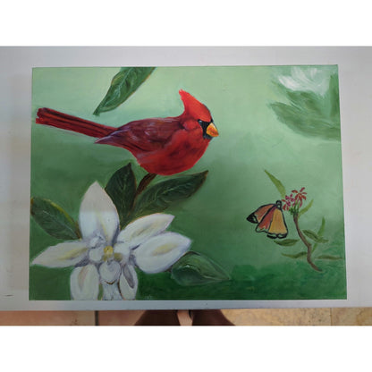 12" x 16" Rustic Cardinal Bird Painting Cottage Farmhouse Nature Canvas Wall Art
