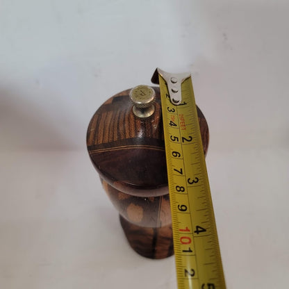 Exotic Marquetry Wood Pepper Grinder top Mill fine/course 8" vintage hand crank