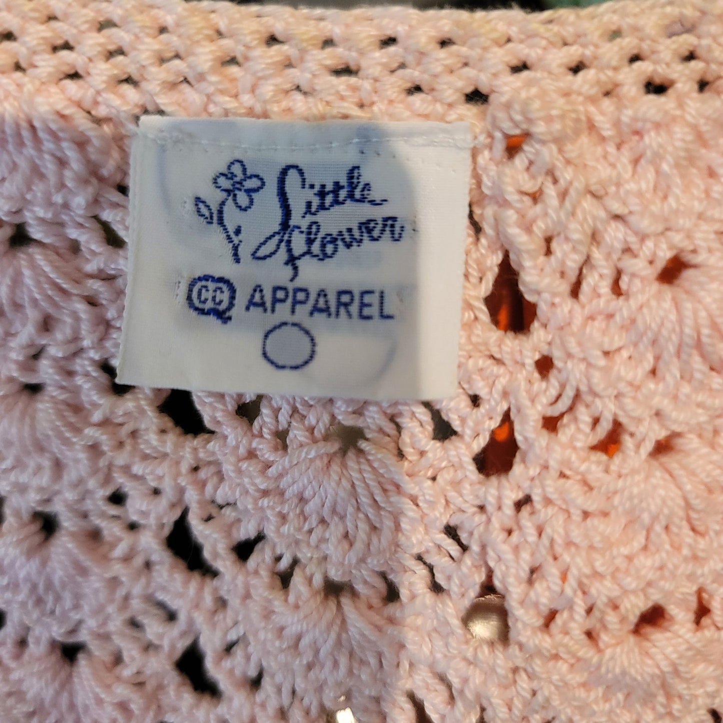 Vintage Little Flower Pink crochet 2 pc Set Skirt Short Sleeve Top Cotton Medium