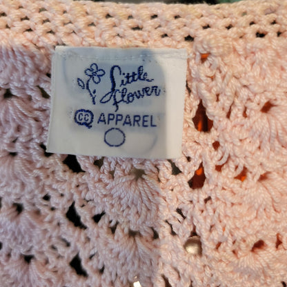 Vintage Little Flower Pink crochet 2 pc Set Skirt Short Sleeve Top Cotton Medium