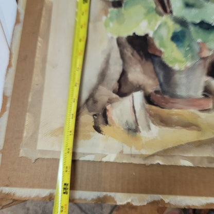 MCM Watercolor Geraniums Floral Still life Unframed on paper 1960s Approx. 22x14