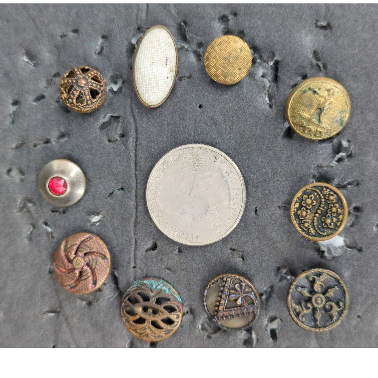LOT FF of 10 Antique Vintage Victorian Brass Mixed Materials Buttons ESTATE FIND