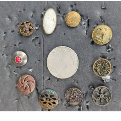 LOT FF of 10 Antique Vintage Victorian Brass Mixed Materials Buttons ESTATE FIND