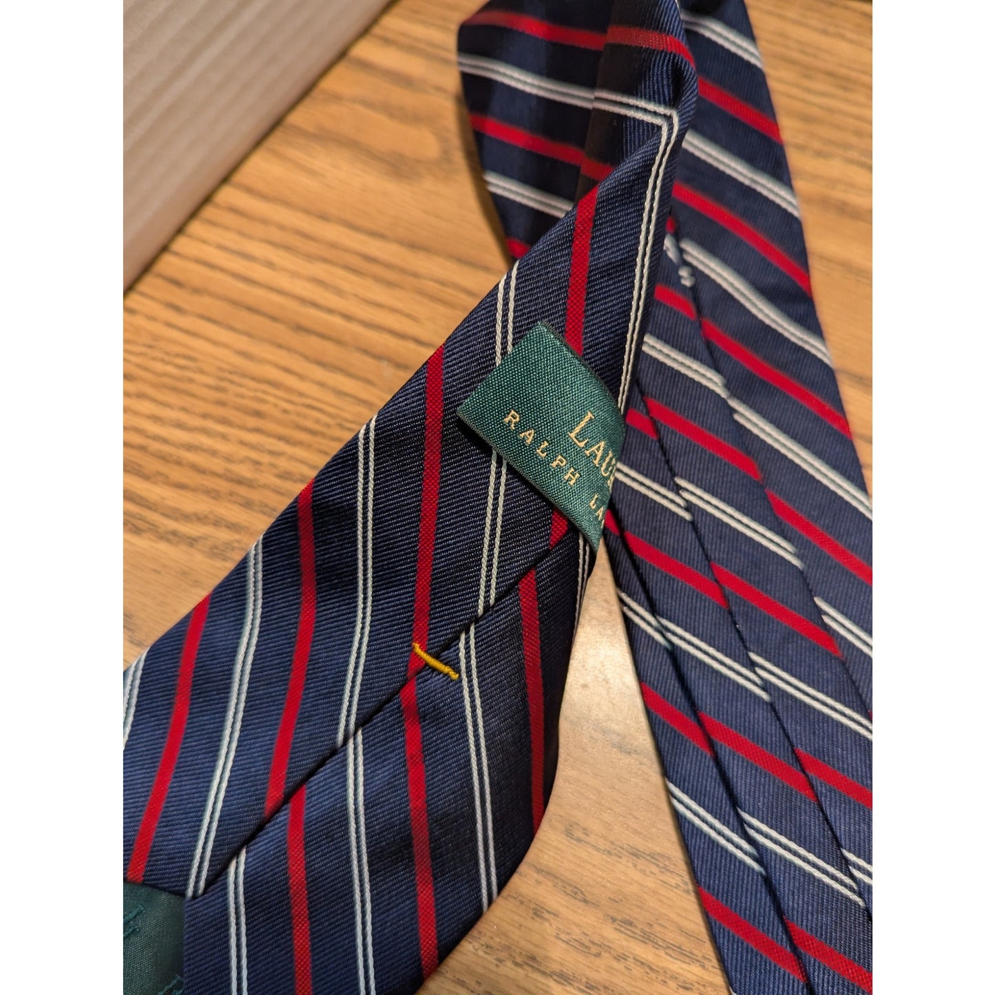 Men's Silk Necktie Tie Lauren Ralph Lauren Red White Blue Stripes