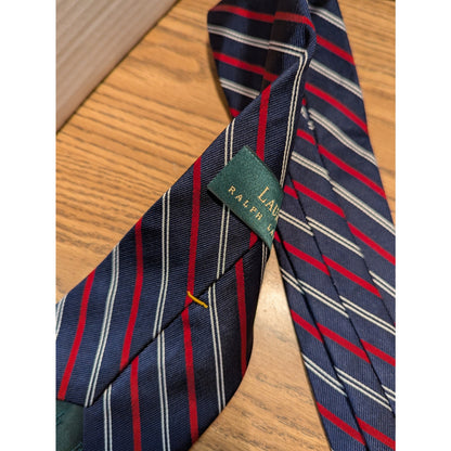 Men's Silk Necktie Tie Lauren Ralph Lauren Red White Blue Stripes