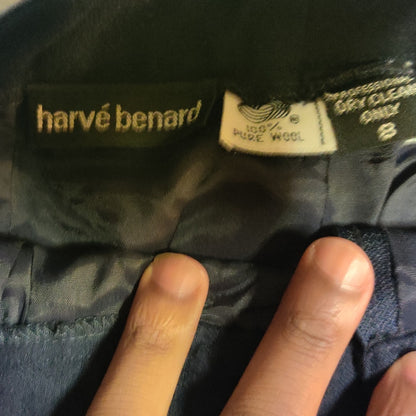 Harve Benard Pleated Trousers Womens 8 High Waist Tapered Navy Blue Dry Clean