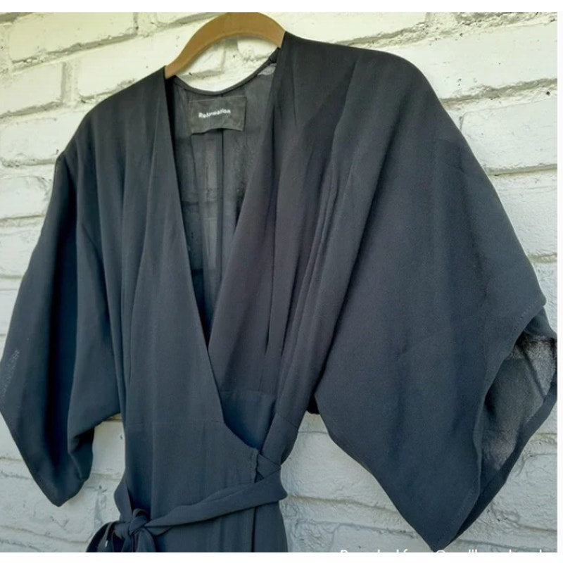 Reformation Winslow Black Wrap Maxi Dress XS NEW Sheer Flowy butterfly Sleeve