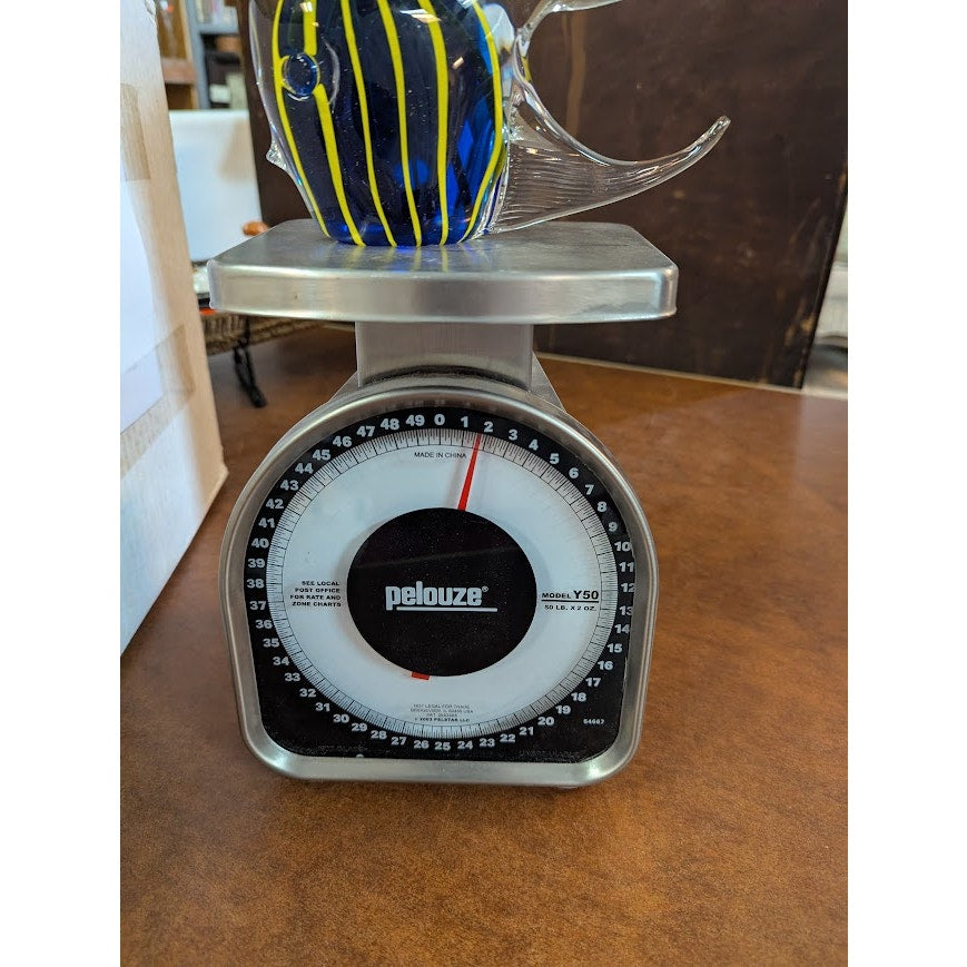 Vintage ANGELFISH Art Glass Paperweight Collectable Art Glass Blue Yellow Stripe