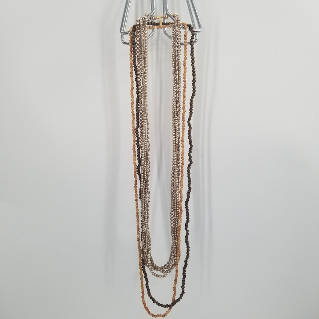 Marvella Multi strand pearl gold necklace and 2 brown stone for stacking