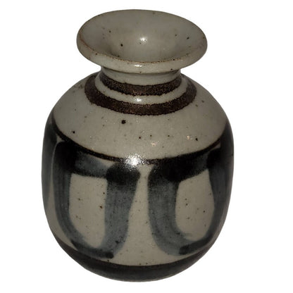 Vintage mini pottery handmde vase earthtones blue cream brown