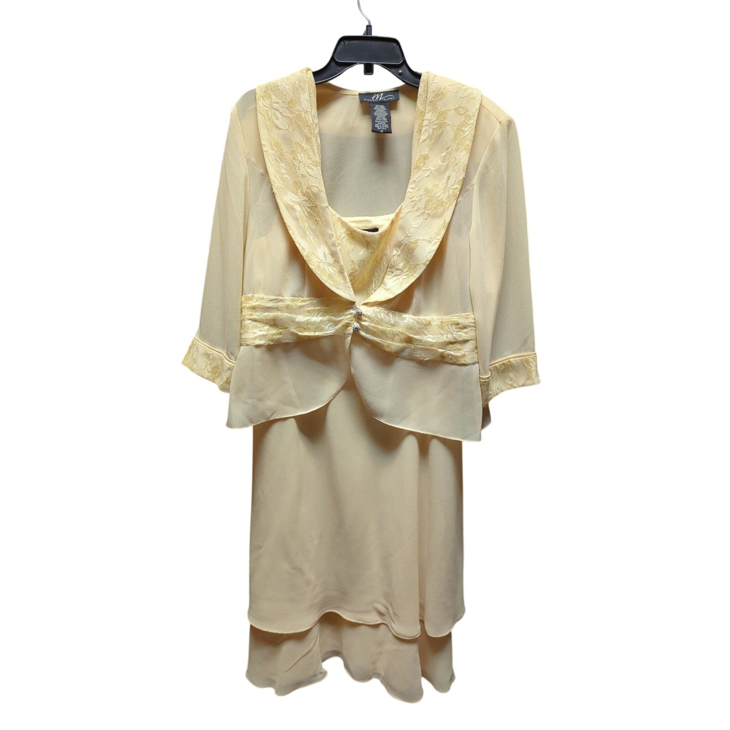 Vintage Size 16 Midnight Velvet 2 pc. Sleeveless Dress Sheer jacket Yellow Lace