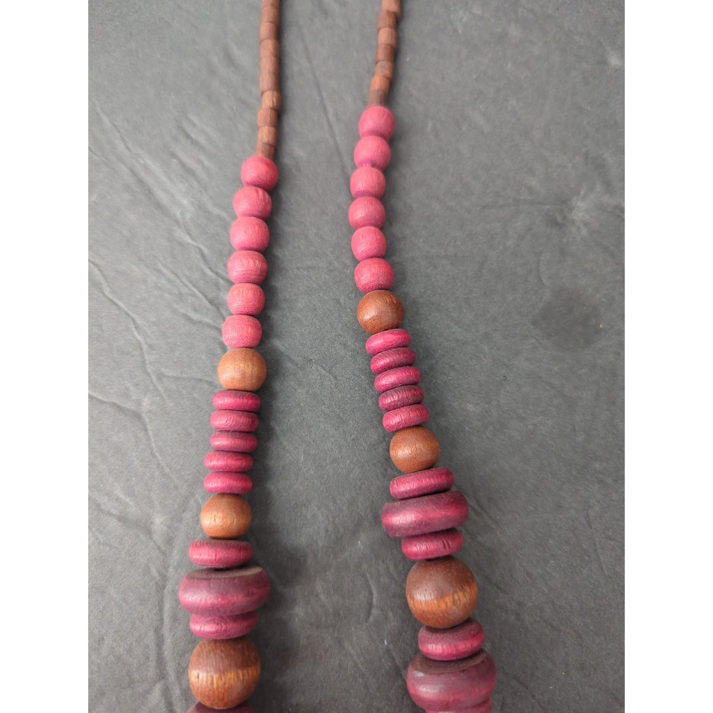Vintage Chunky Wooden Bead Statement Necklace Pink & Brown Mid-Century Boho Chic
