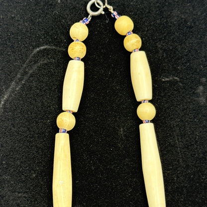 Vintage Carved Bovine Bone Elongated Bead Organic Boho Chic Necklace 24"