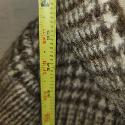 Brown Cream Vintage Plaid reversible duffle Hooded Toggle Coat Medium/Large Wool