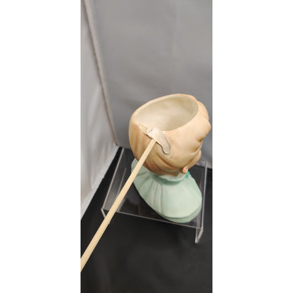 Vintage 1950s Damaged Napco Blonde Lady Head Vase Planter Green Dress Kitsch