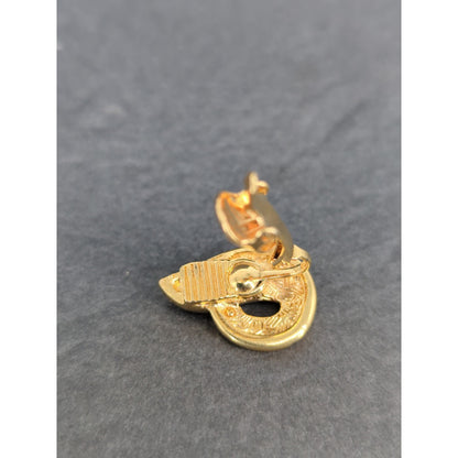 Vintage Gold Tone Black Enamel Teardrop Clip On Earrings Retro Modern Drop 1980s