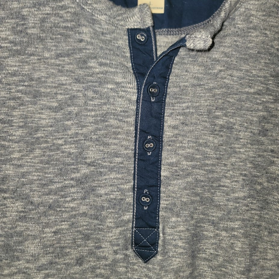Lucky Brand Men's Blue Marled Henley Long Sleeve Shirt Large Contrast Placket