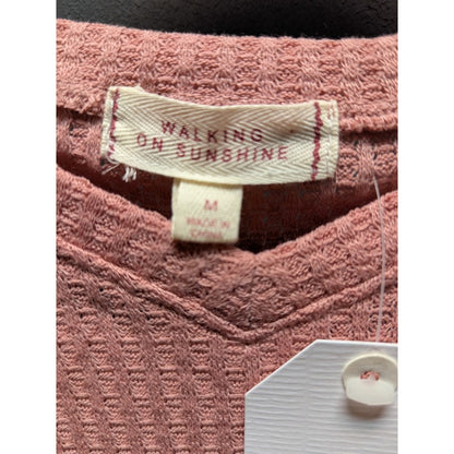 Walking Sunshine Size Medium top shirt Pink waffle knot long sleeve tie waist