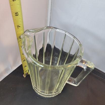 Vintage Small Heavy Clear Glass PITCHER w/ Ice Lip, Square Handle & Wide Ribs
