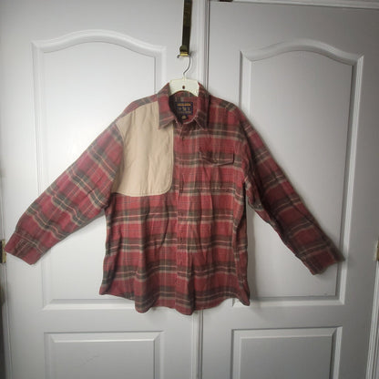 Woolrich Mens 2XL Plaid Flannel Shooting Shirt Canvas Patch Hunting Red Green