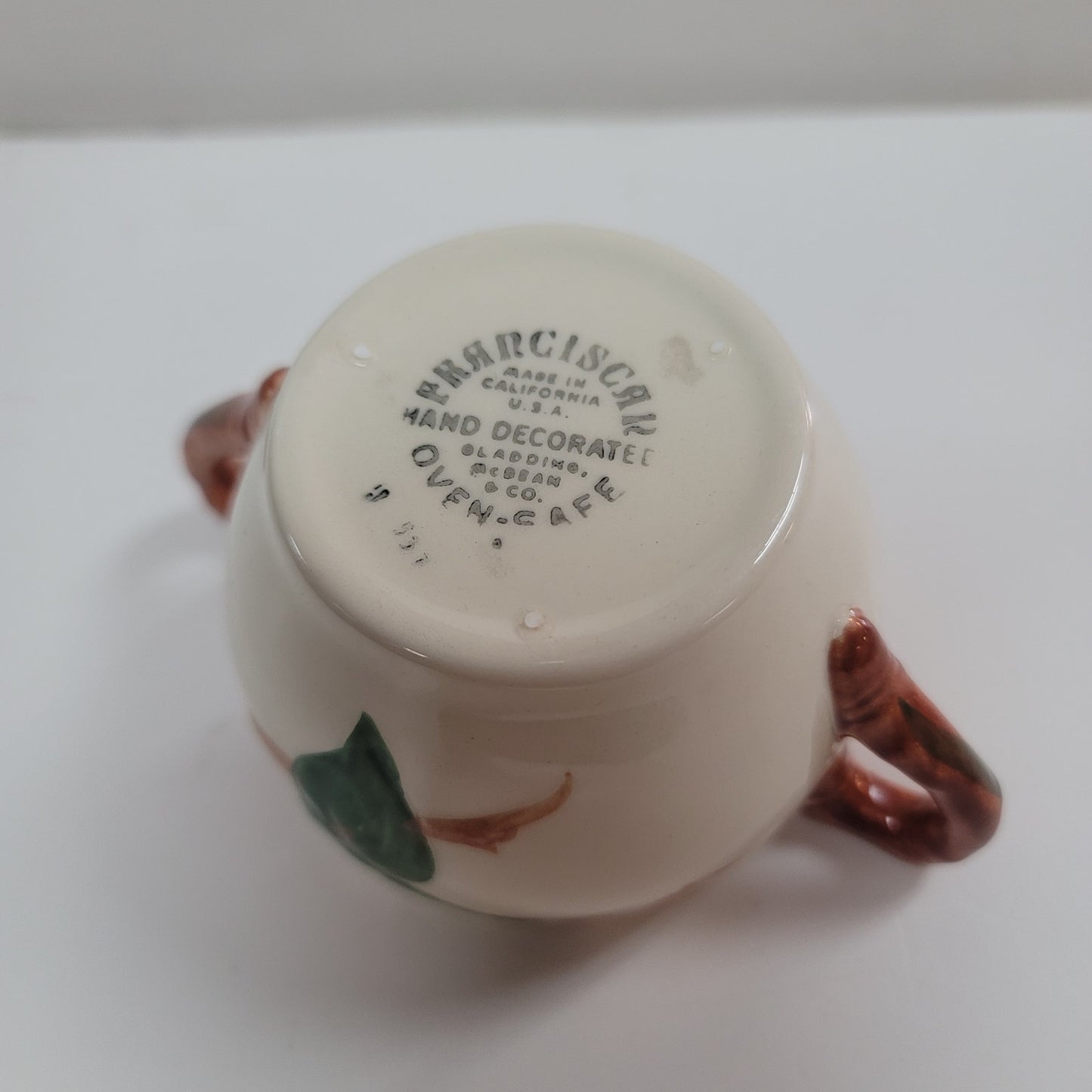 FRANCISCAN VINTAGE SMALL 2 5/8" Sugar Bowl NO LID Apple USA DOUBLE HANDLE