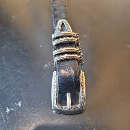 Brighton Black Leather Belt Silver Buckle Charms Western Boho Women Size 32 M/L