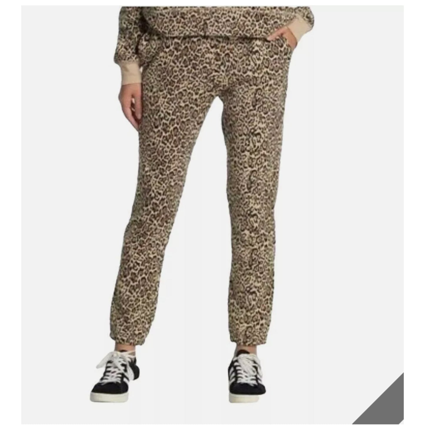 Socialite Brushed Fleece Jogger Pants Brown Leopard High Rise extra-small XS