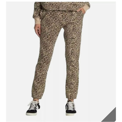 Socialite Brushed Fleece Jogger Pants Brown Leopard High Rise extra-small XS