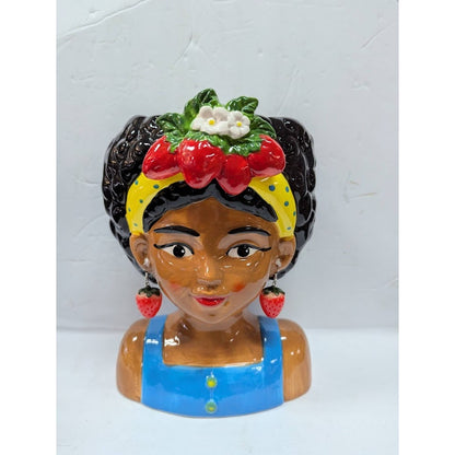 Large Ceramic Fruit lady headvase planter Multi 9" tall Strawberry Island Girl