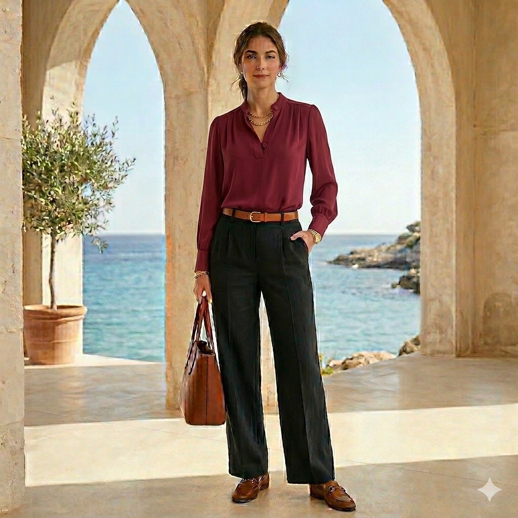 Karl Lagerfeld Paris Maroon Burgundy Mock Neck Blouse Medium Long Sleeve Top