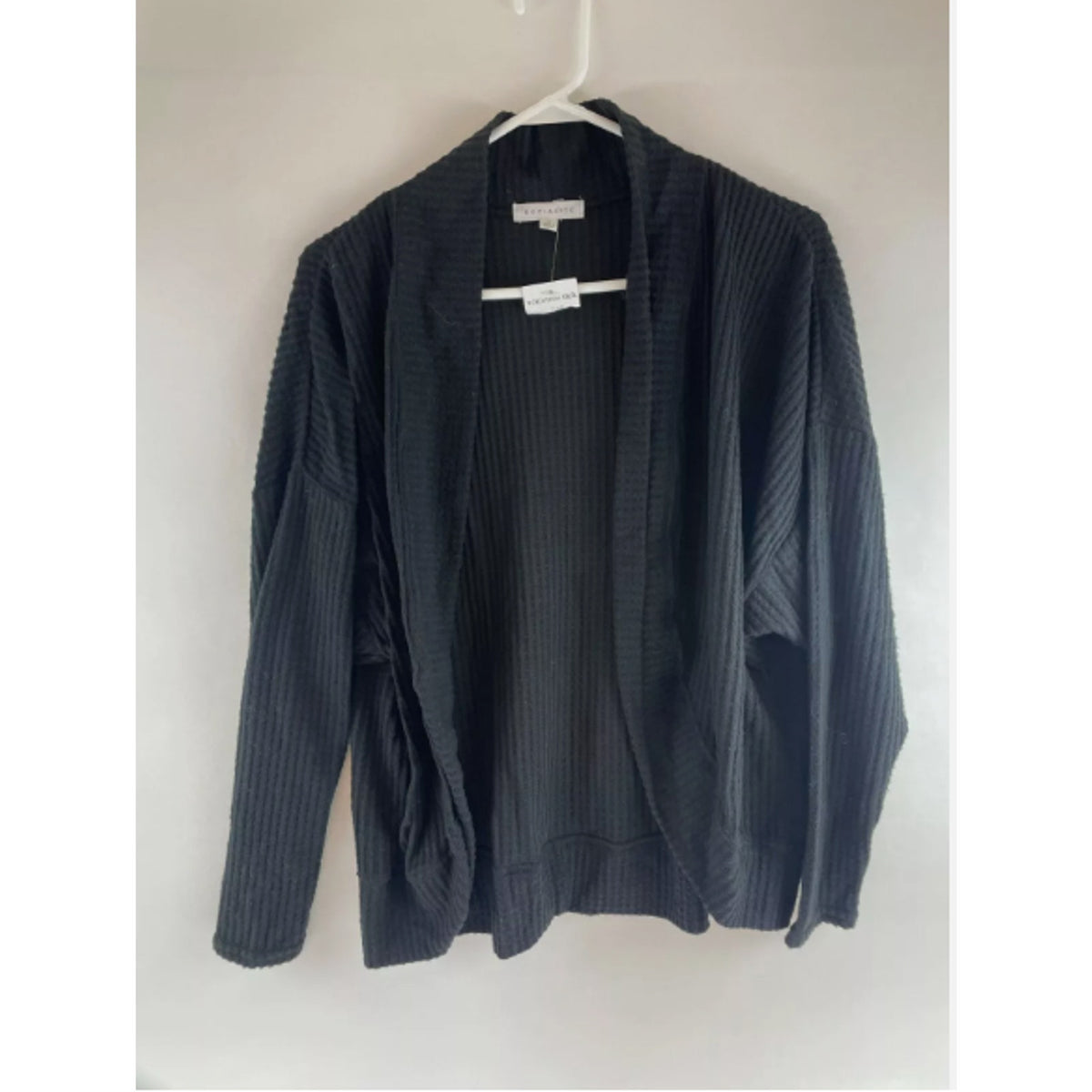 SOCIALITE Sweater XS Extra-Small Black Open Cardigan Waffle-Knit Ribbed NWT